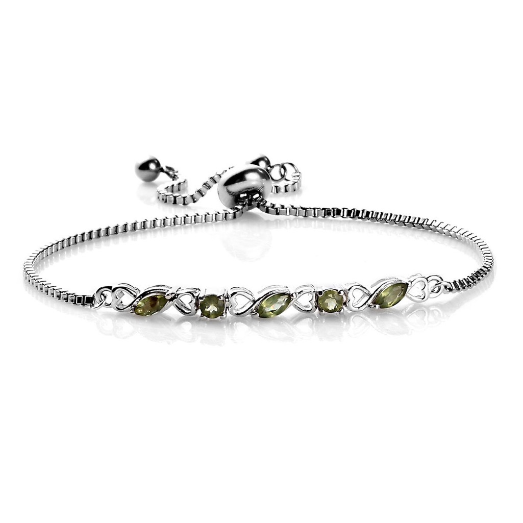 Natural Green Apatite Heart Station Bracelet